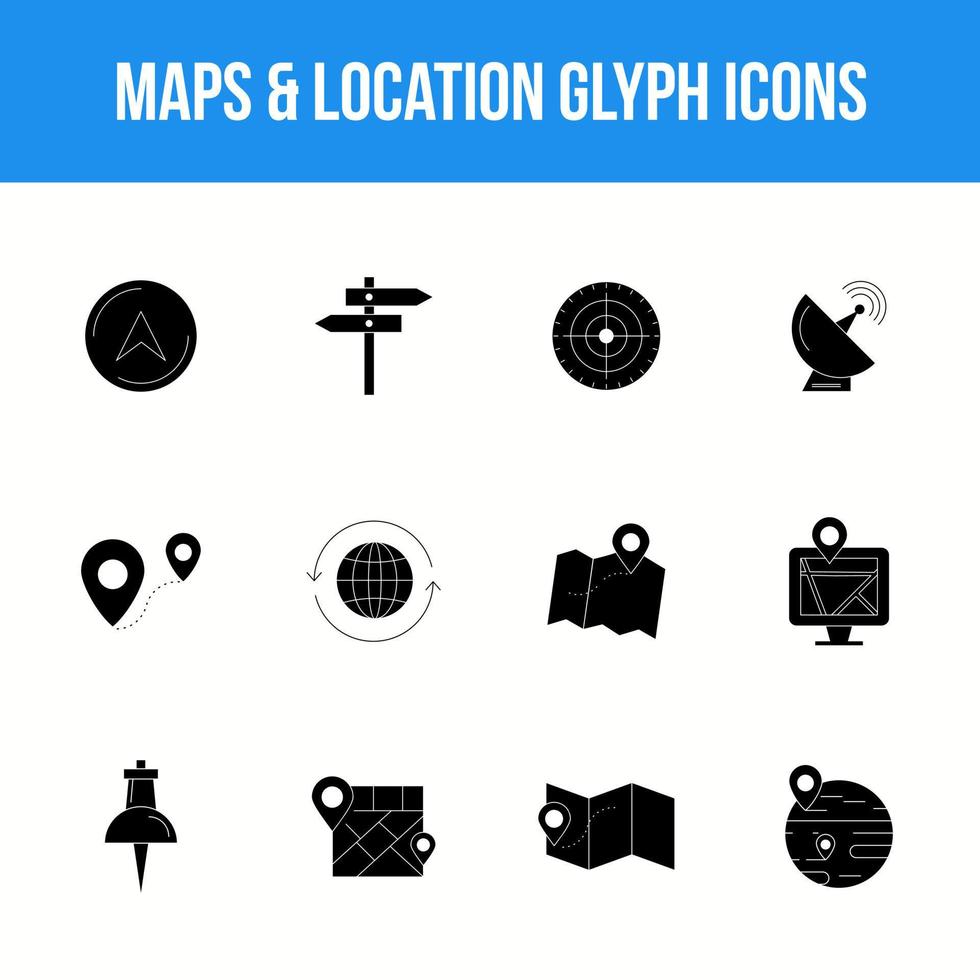 Unique Maps and location Glyph icon set vector