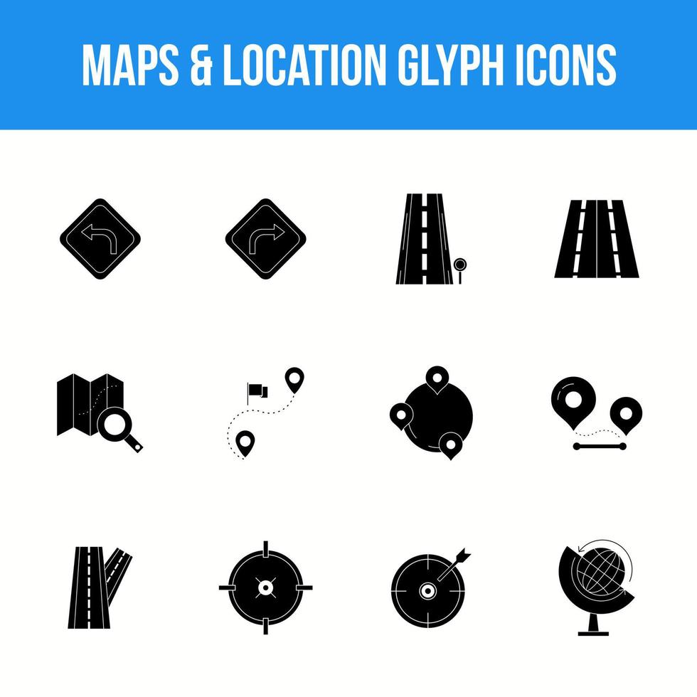 Unique Maps and location Glyph icon set vector