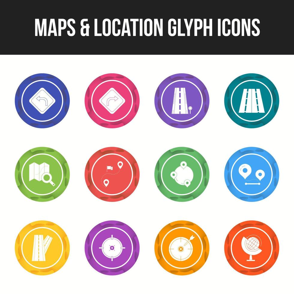 único mapas y ubicación glifo icono conjunto vector