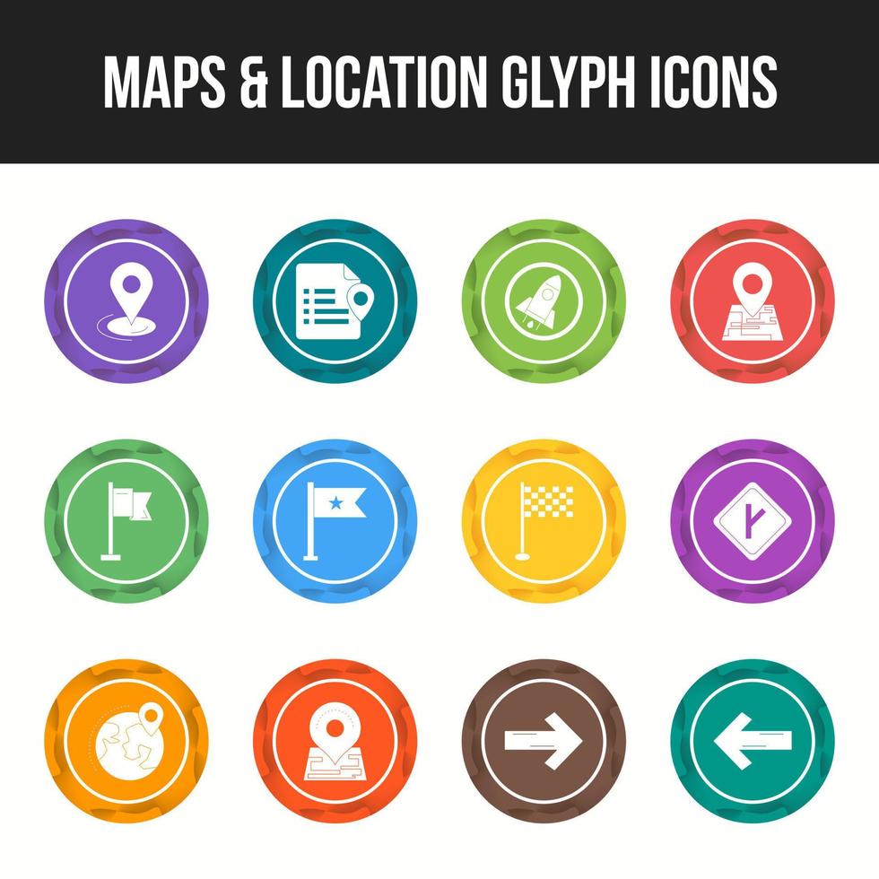 único mapas y ubicación glifo icono conjunto vector