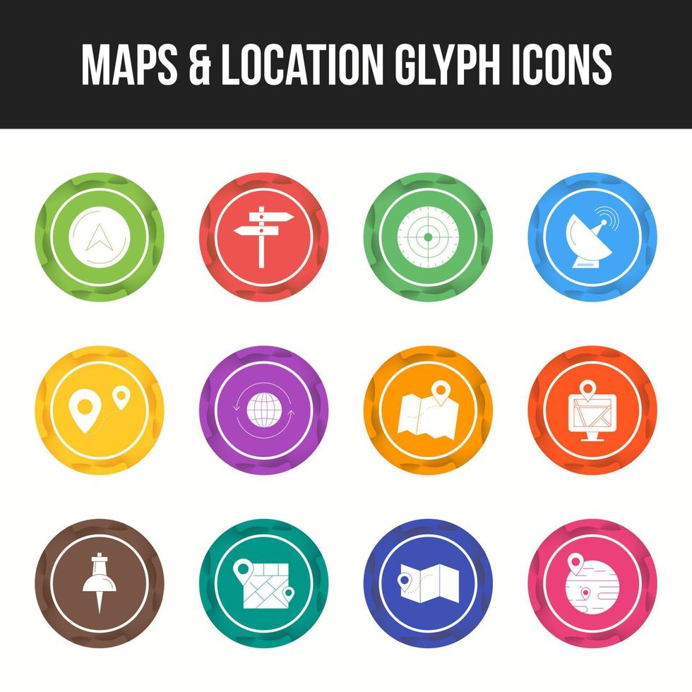 único mapas y ubicación glifo icono conjunto vector