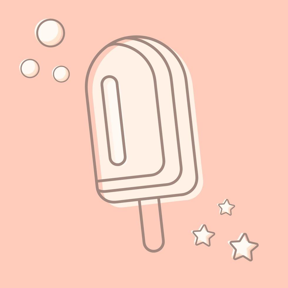 One line, silhouette Vanilla beige ice cream with vanilla flavor with circle and stars vector