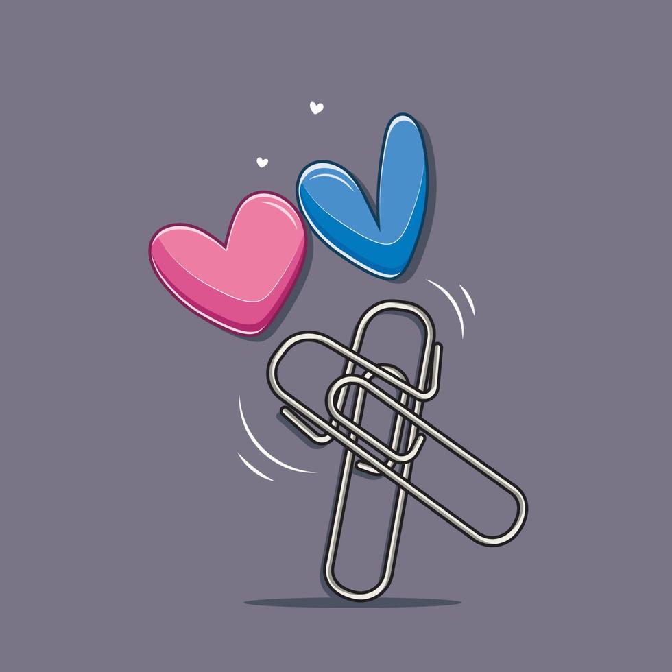 todavía vida. dos clips representando un Pareja en amor con corazón vector ilustración gratis descargar