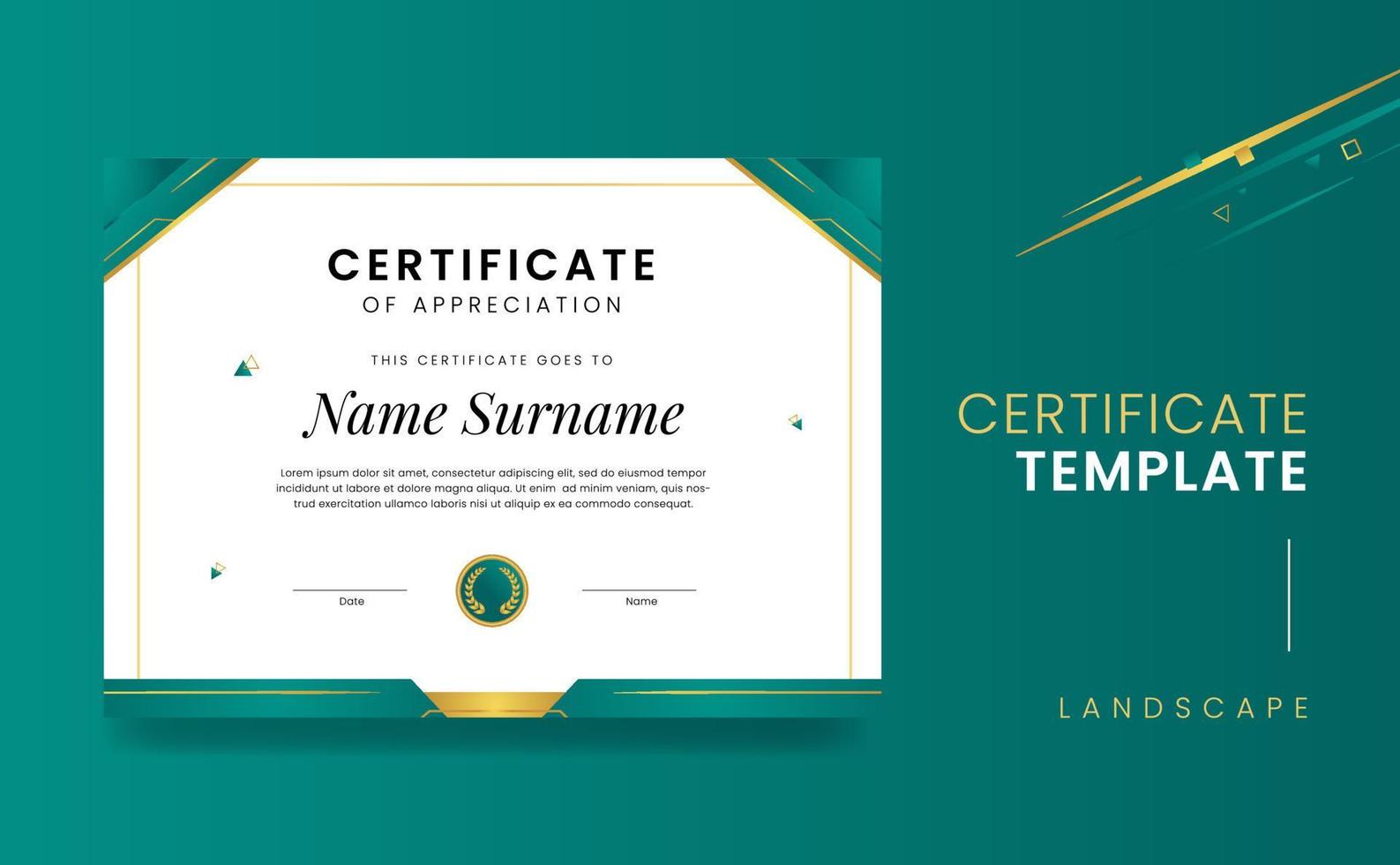 Green Elegant Premium Certificate of Apprecation Free Vector Landscape