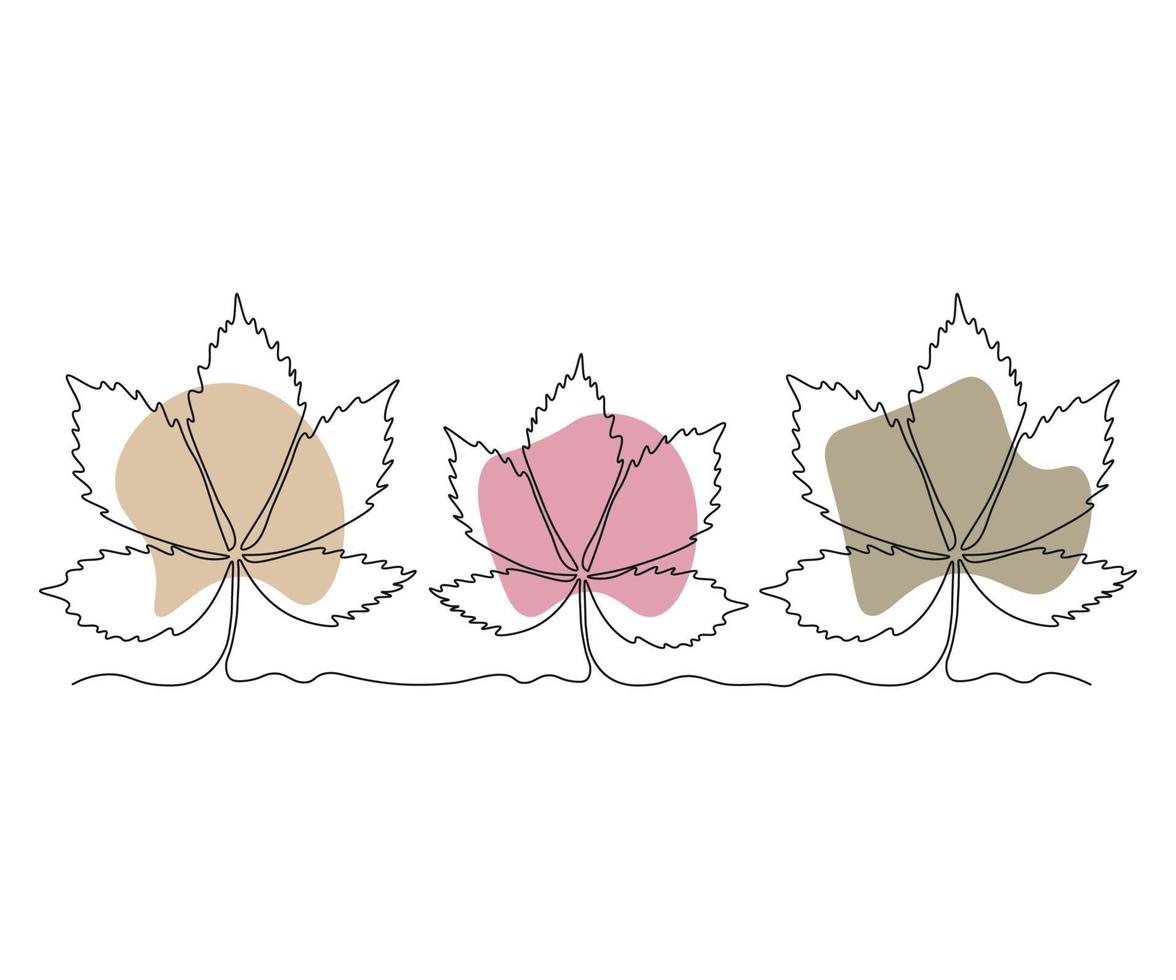 abstract three leaves of maiden grapes in a row Continuous One Line Drawing vector