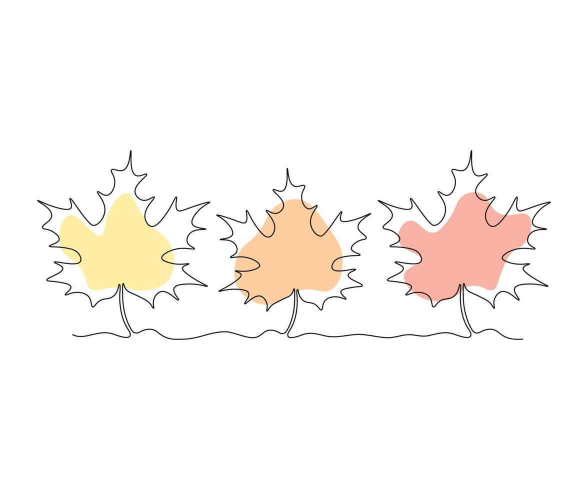 abstract Three Maple Leaf in a Row Continuous One Line Drawing vector