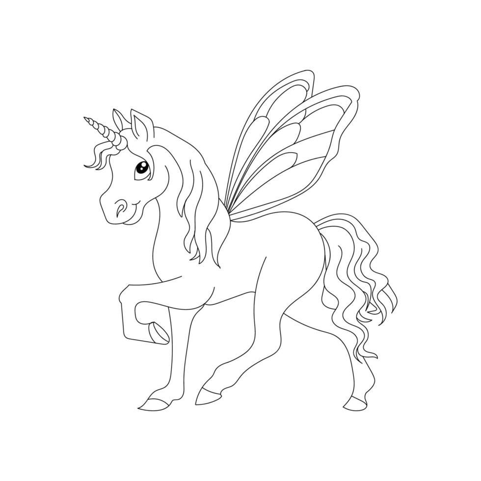 línea Arte unicornio niños ilustración para niños colorante libro página vector