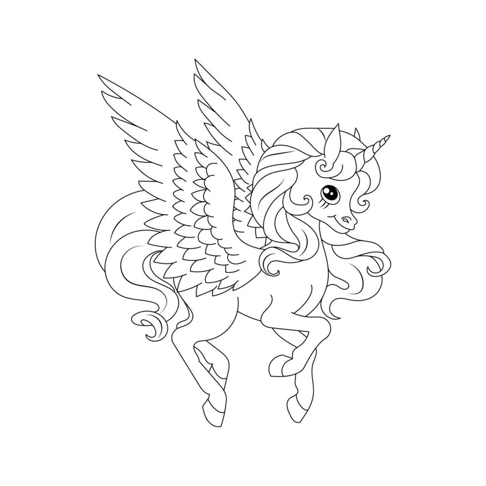 Line art unicorn kids illustration for  Children coloring book page vector