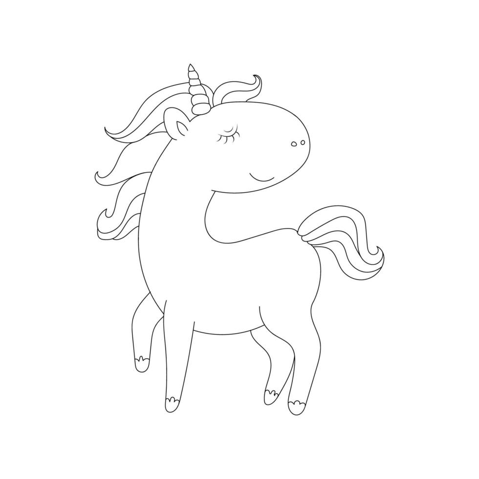 línea Arte unicornio niños ilustración para niños colorante libro página vector