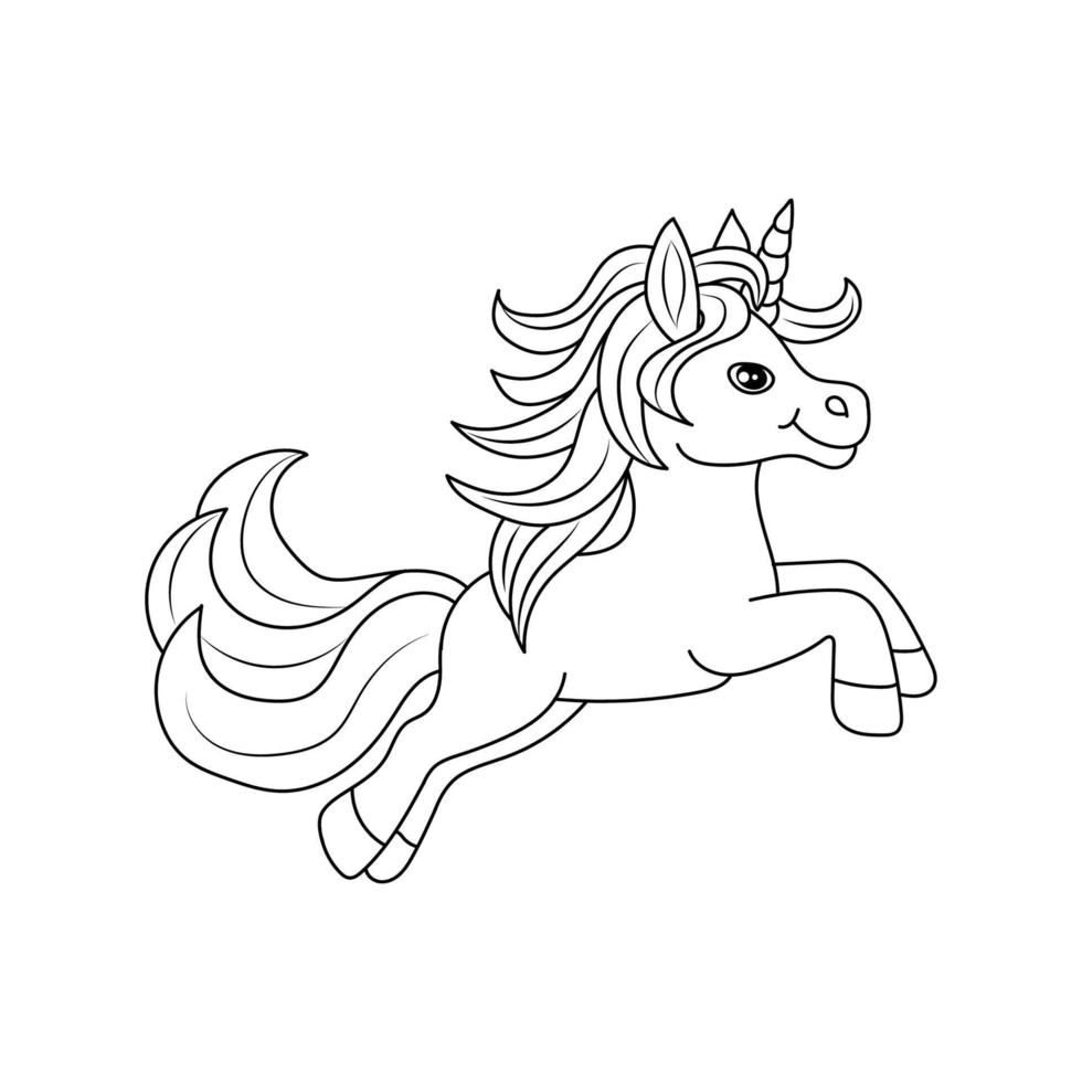 Line art unicorn kids illustration for  Children coloring book page vector