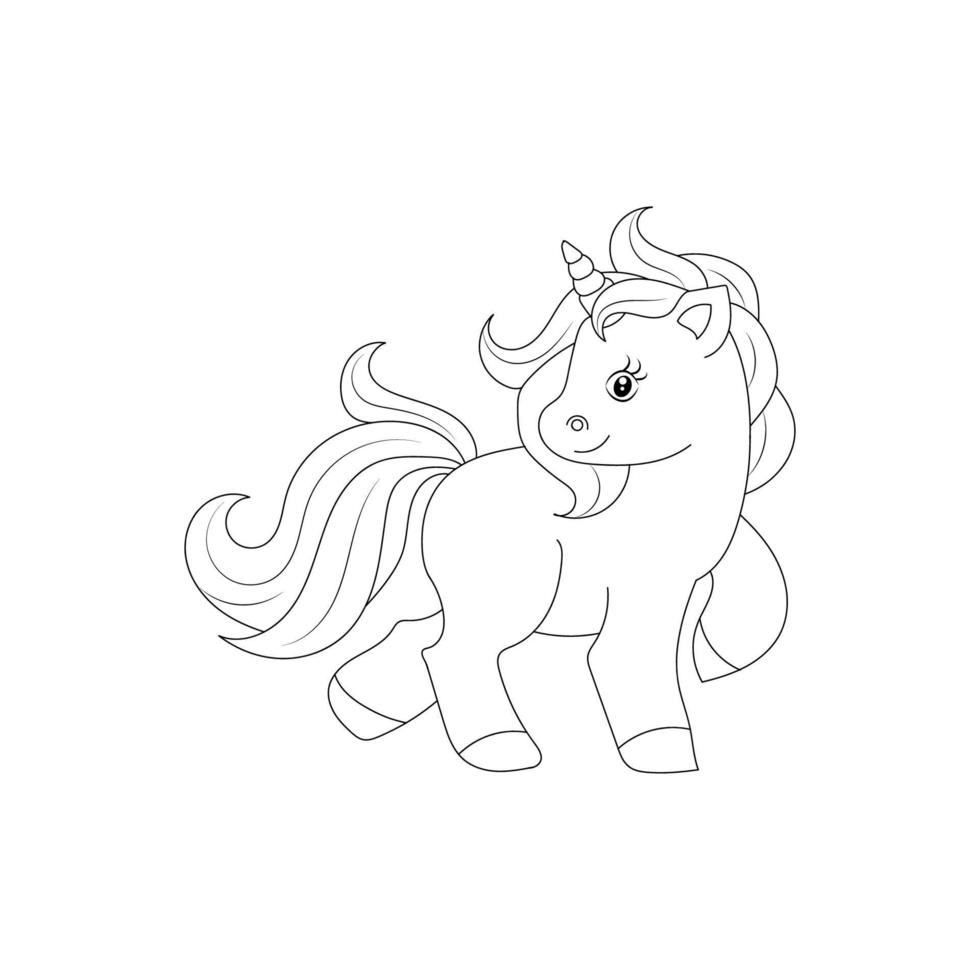 Line art unicorn kids illustration for  Children coloring book page vector