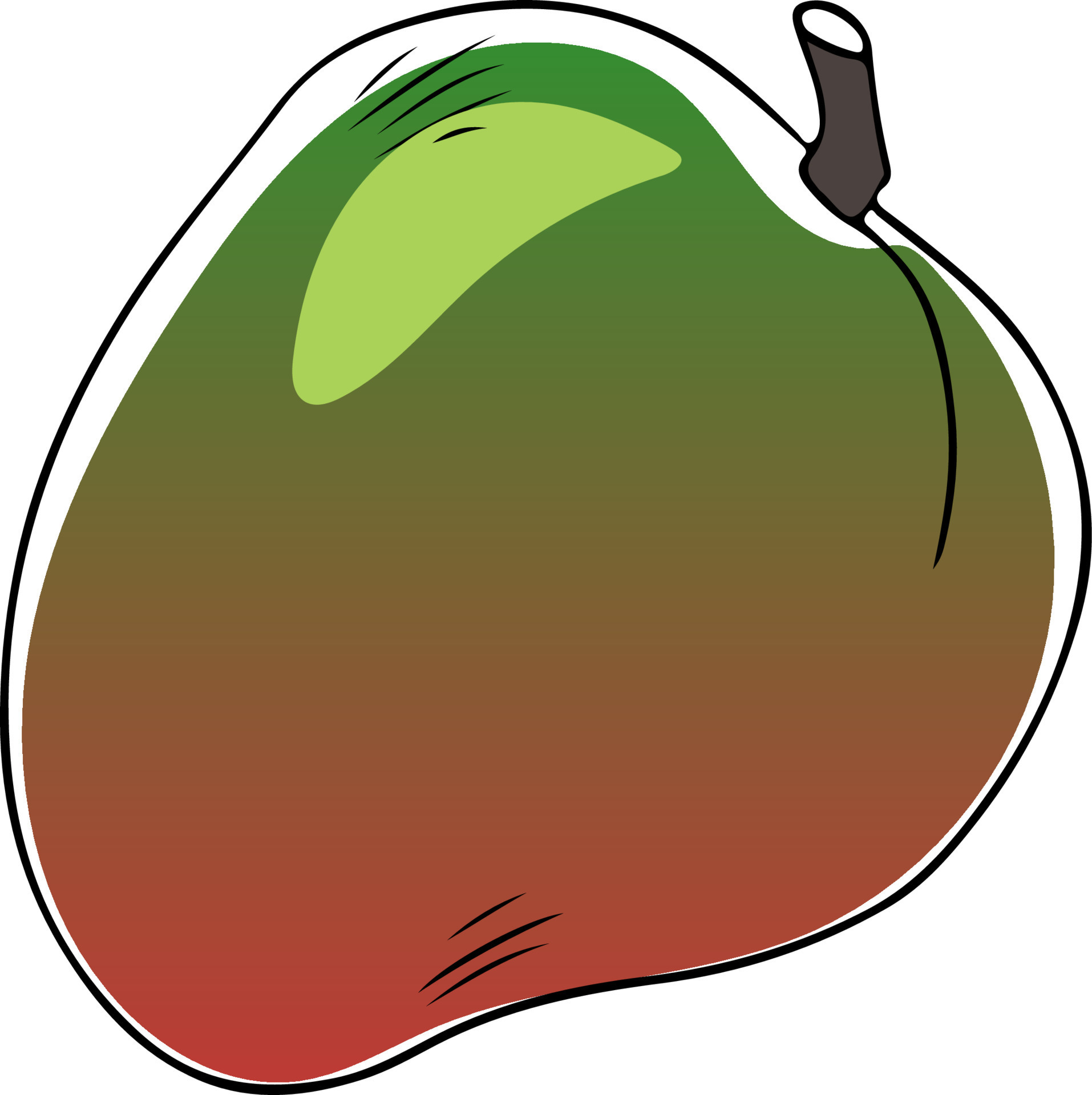 Lineart style vector single red and green mango black outline on white