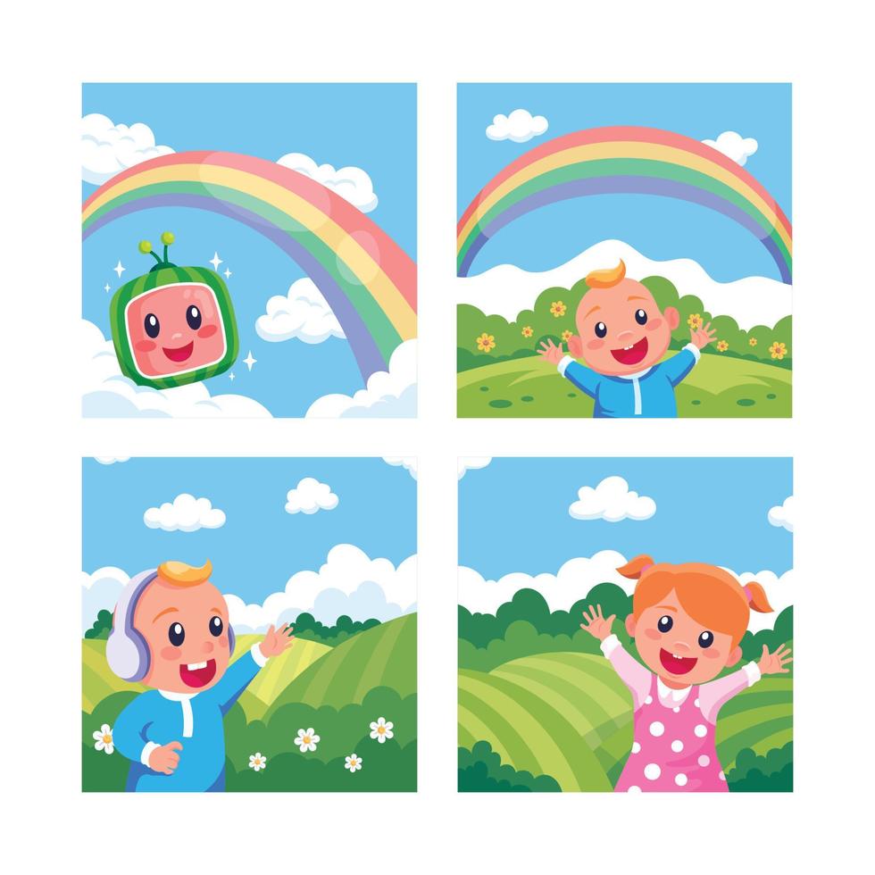 Happy Kids Playing in the Park Social Media Template vector