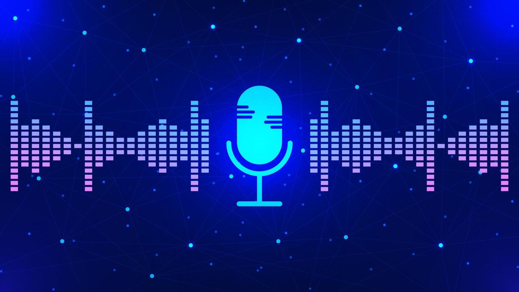 Podcast digital recording with voice recording microphone background design. Audio wave and mic icon. Vector illustration.