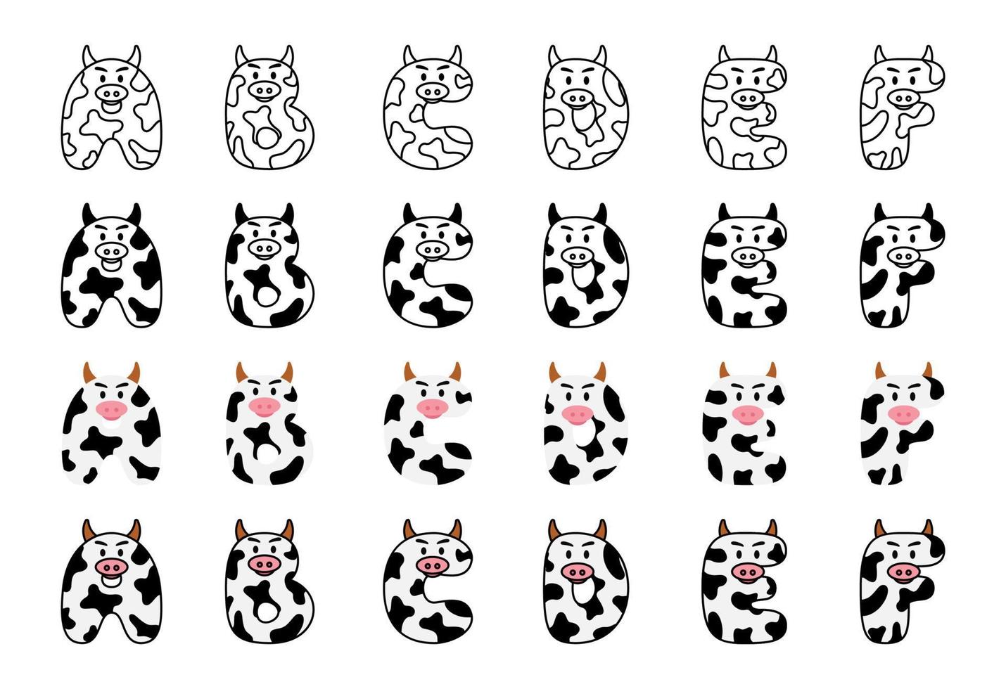 vaca alfabeto en dibujos animados estilo vector