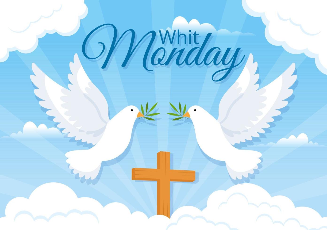 Whit Monday Vector Illustration with a Pigeon or Dove for Christian Community Holiday of the Holy Spirit in Flat Cartoon Hand Drawn Templates