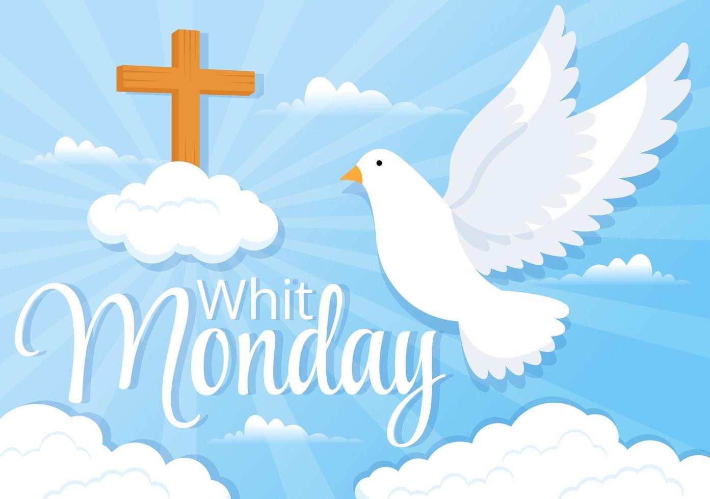 Whit Monday Vector Illustration with a Pigeon or Dove for Christian Community Holiday of the Holy Spirit in Flat Cartoon Hand Drawn Templates