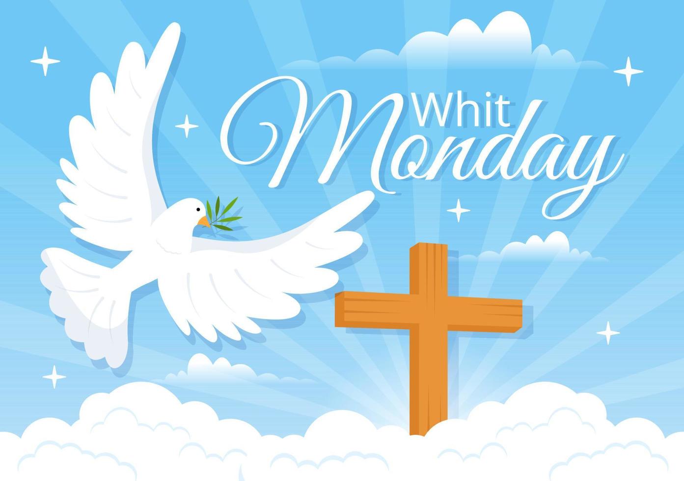 Whit Monday Vector Illustration with a Pigeon or Dove for Christian Community Holiday of the Holy Spirit in Flat Cartoon Hand Drawn Templates