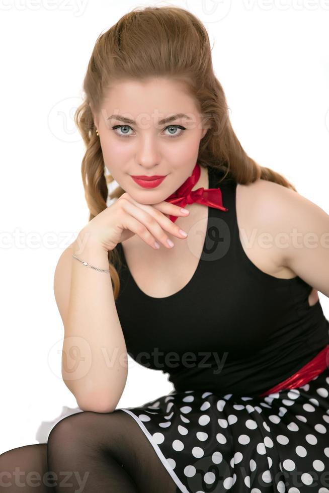 Beautiful retro girl on a white background. photo