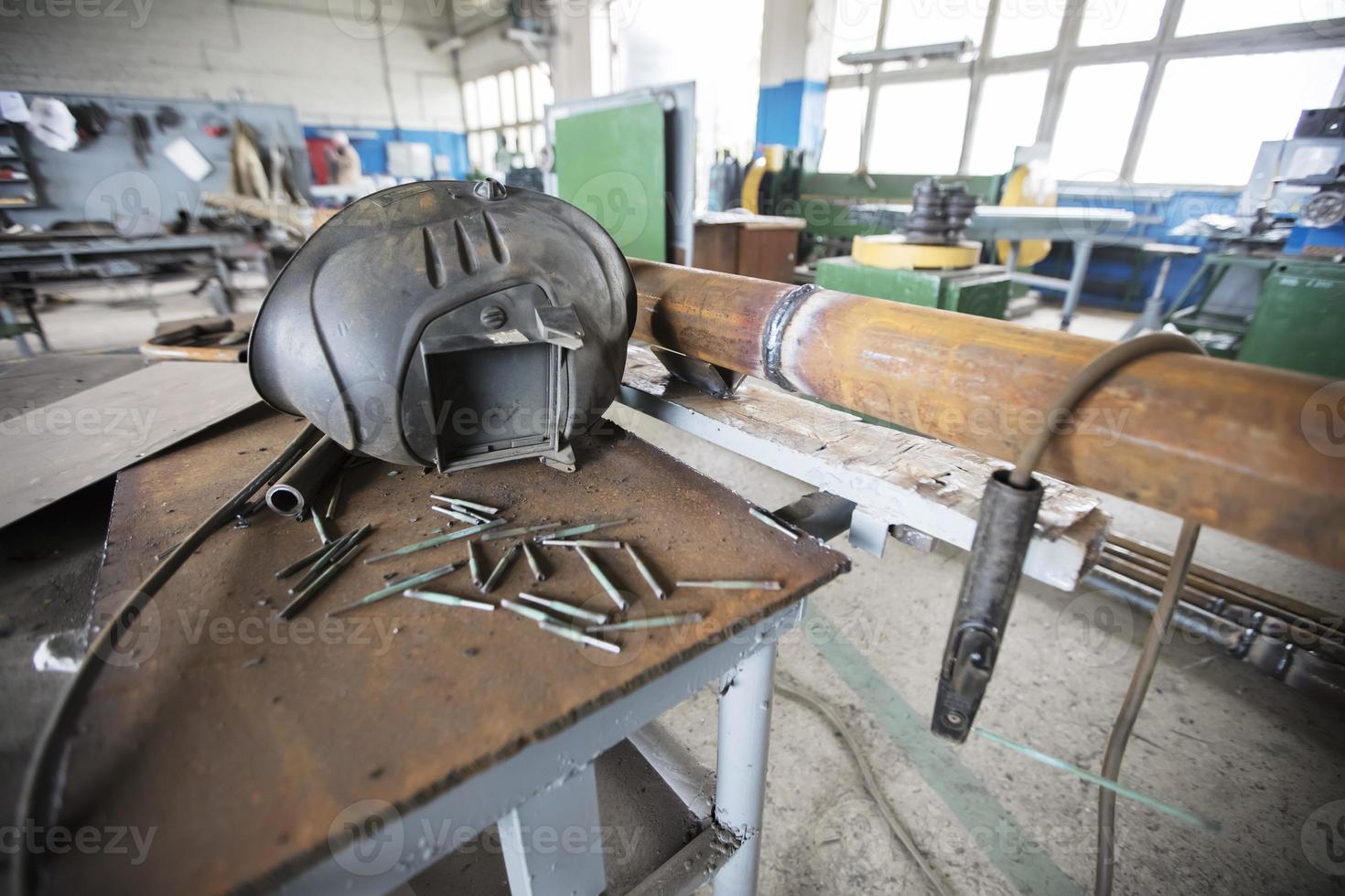 Workplace of the welder in the workshop. photo