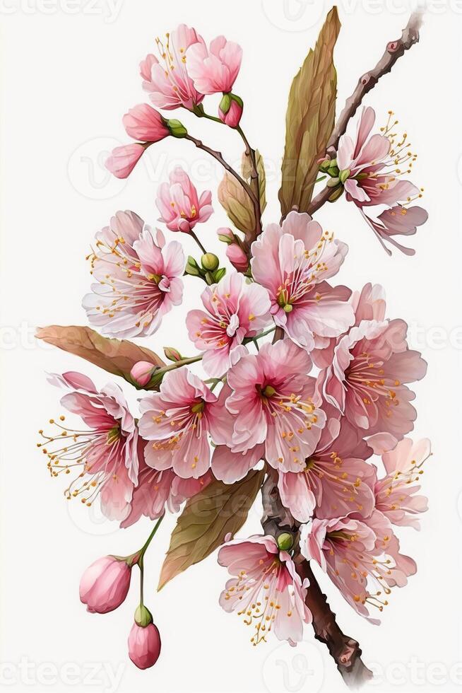 illustration of realistic sakura or cherry blossom, japanese spring flower sakura, pink cherry flower on white background photo