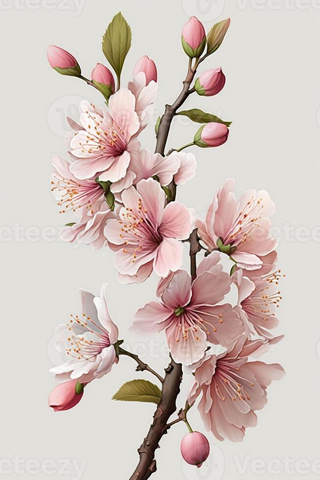 illustration of realistic sakura or cherry blossom, japanese spring flower sakura, pink cherry flower on white background photo