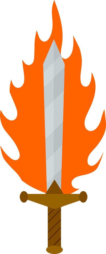 Fiery sword. Magic weapon of knight, sorcerer, magician. Fire spell. Burning blade. The medieval element of game. Dangerous hotter the flames. vector