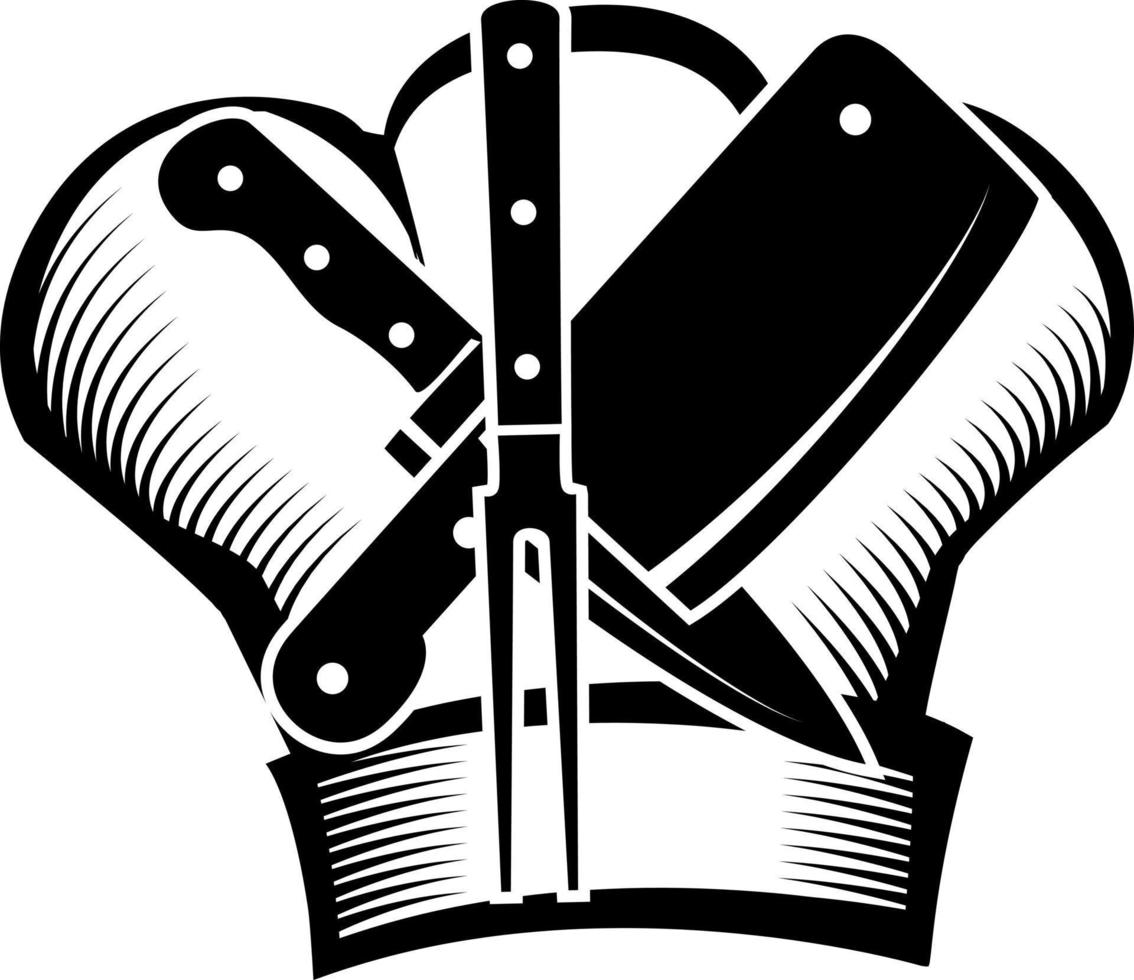 Black And White Image Of Chef's Hat And Kitchen Utensils vector