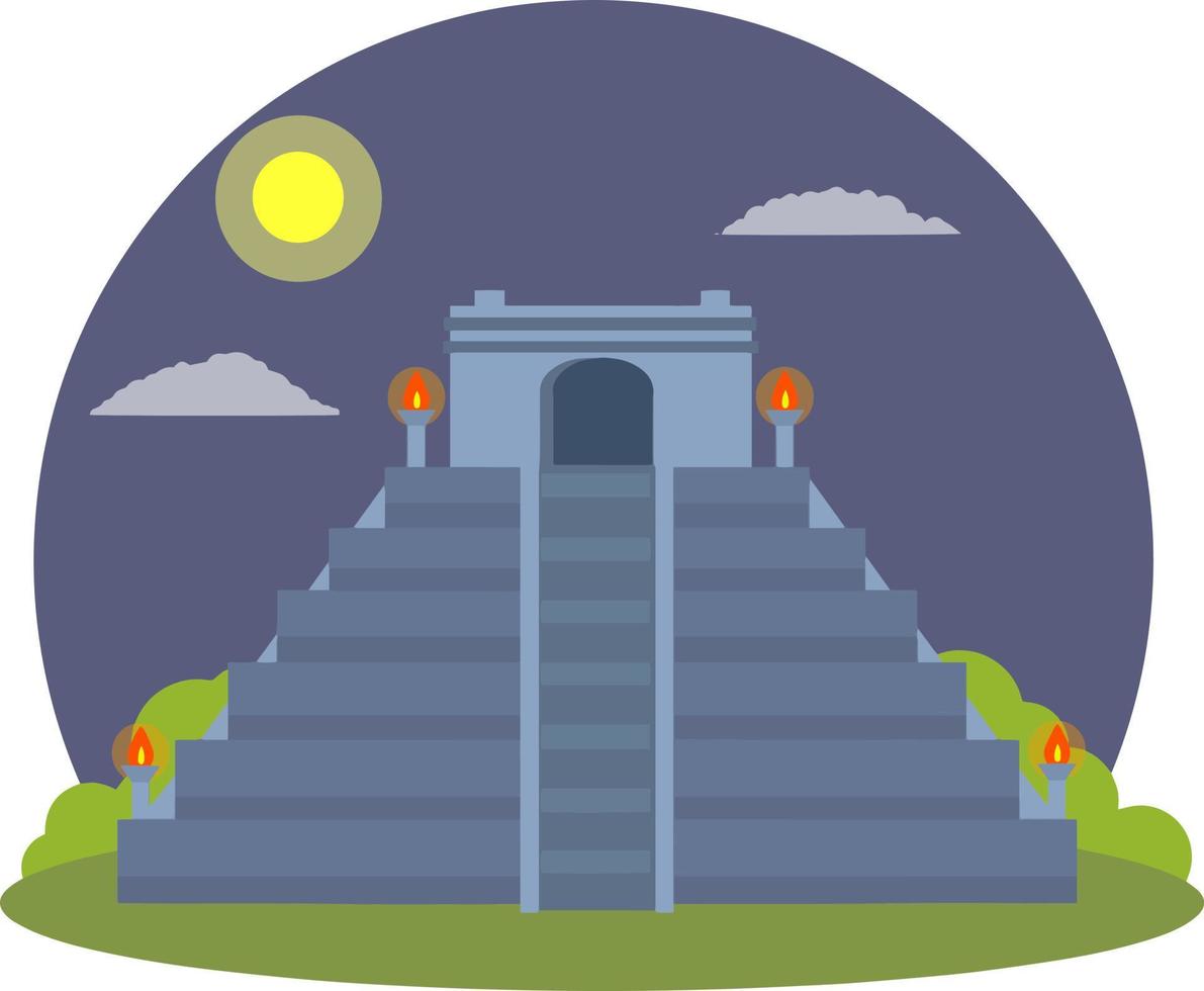 maya pirámide. antiguo americano cultura. edificio en verde selva. turista atracción de México. pisó abandonado templo. un antiguo misterioso civilización. dibujos animados plano ilustración vector