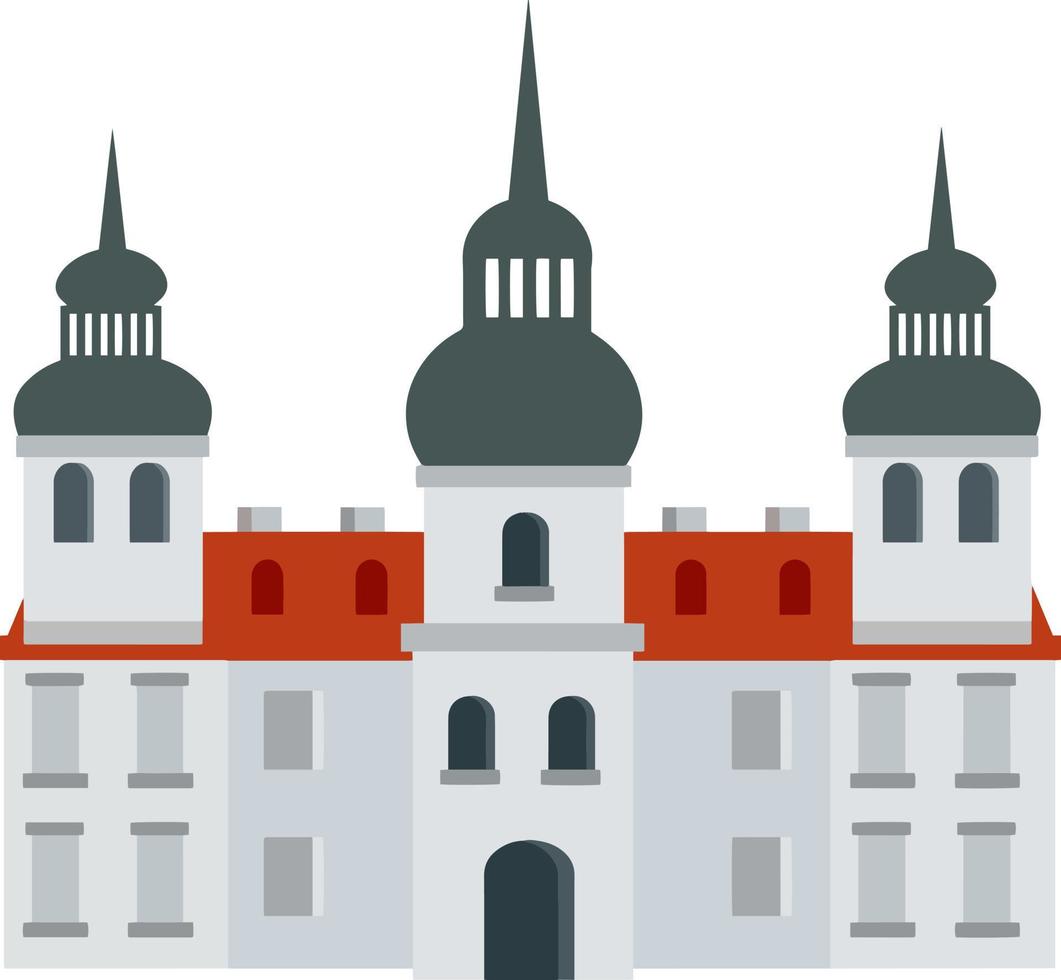 Building in Baroque style. House of monastic order. Czech tourist attraction in Kutna Hora. Historic centre. Flat cartoon vector