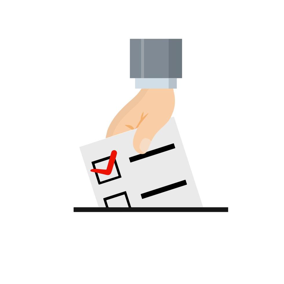 Voting for the President. Hand holding an election ballot. Political event. Paper document file. Flat cartoon illustration vector