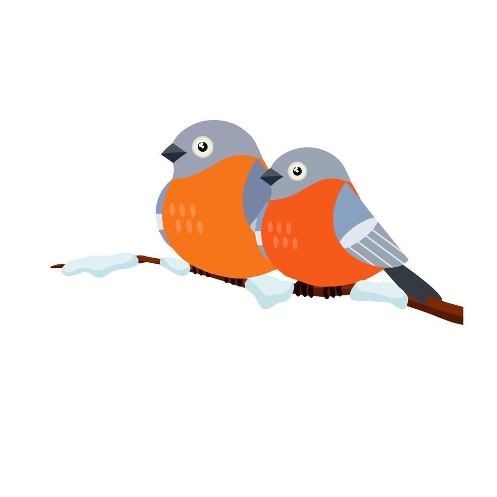 Two Bullfinches. A group of cute forest animals. Couple of bird. Cartoon flat illustration vector