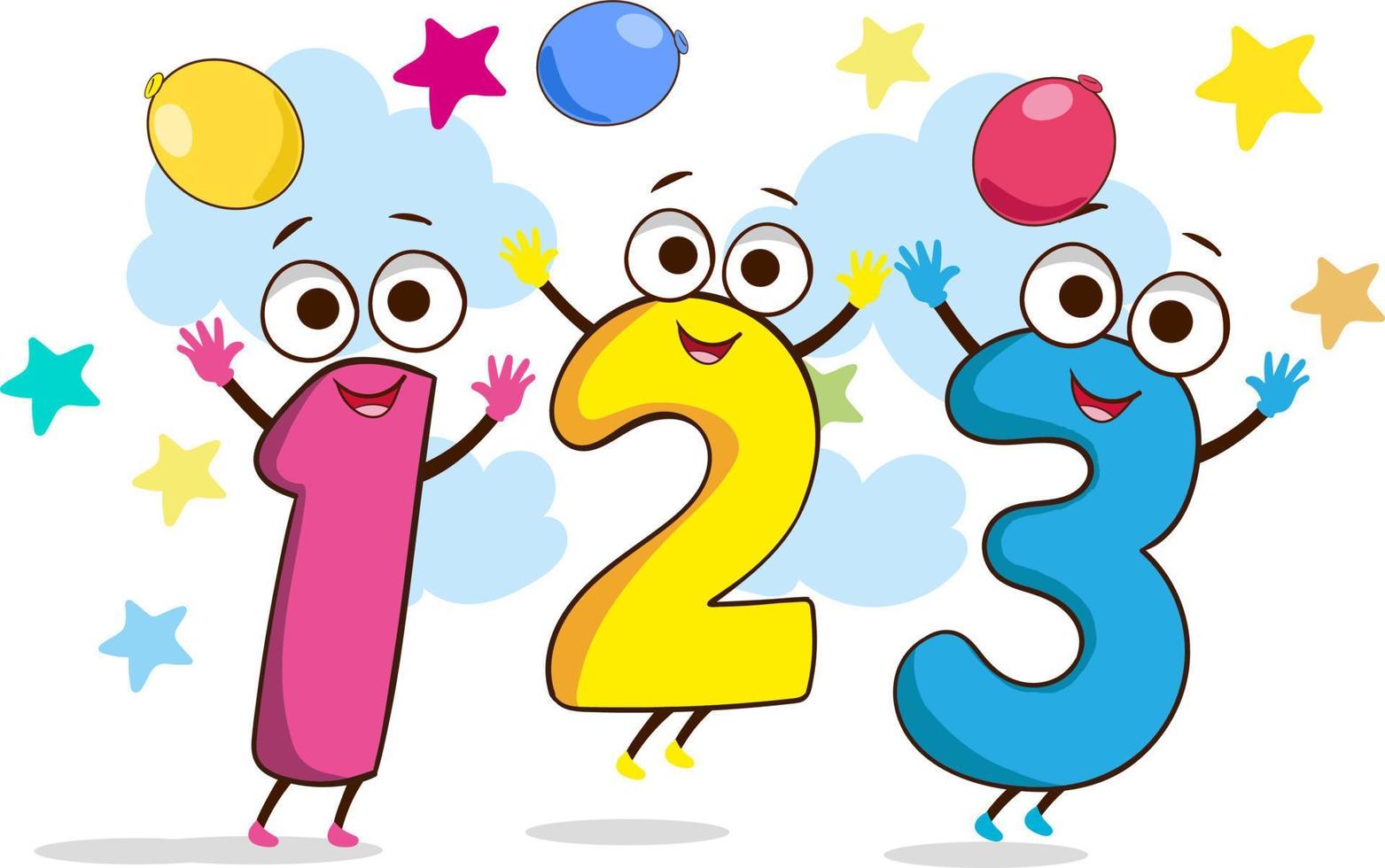 vector illustration of kids learning math with colorful numbers.Concept Of Multi Colored Numbers.