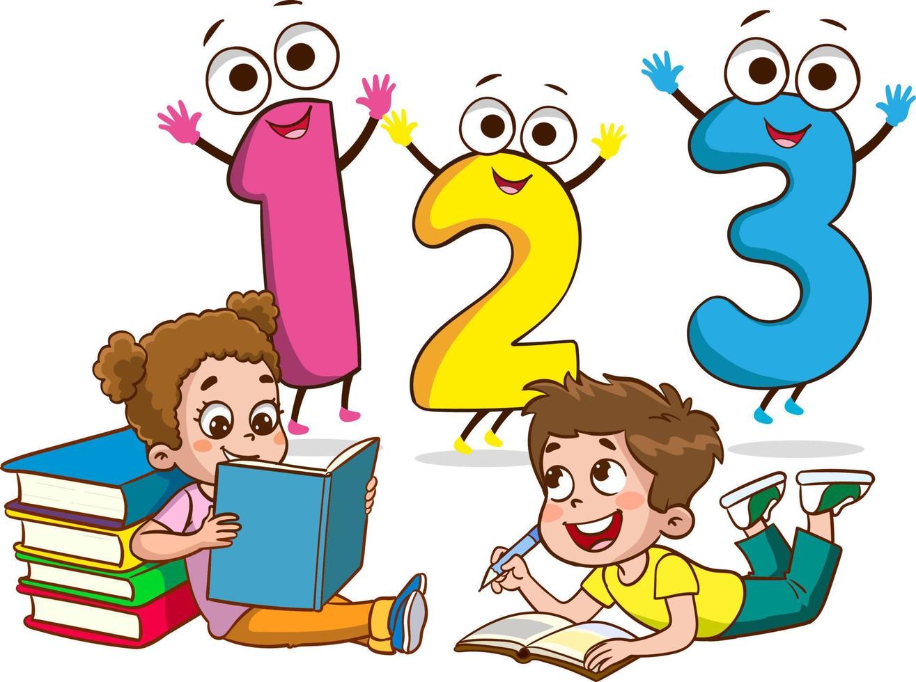 vector illustration of kids learning math with colorful numbers.Concept Of Multi Colored Numbers.