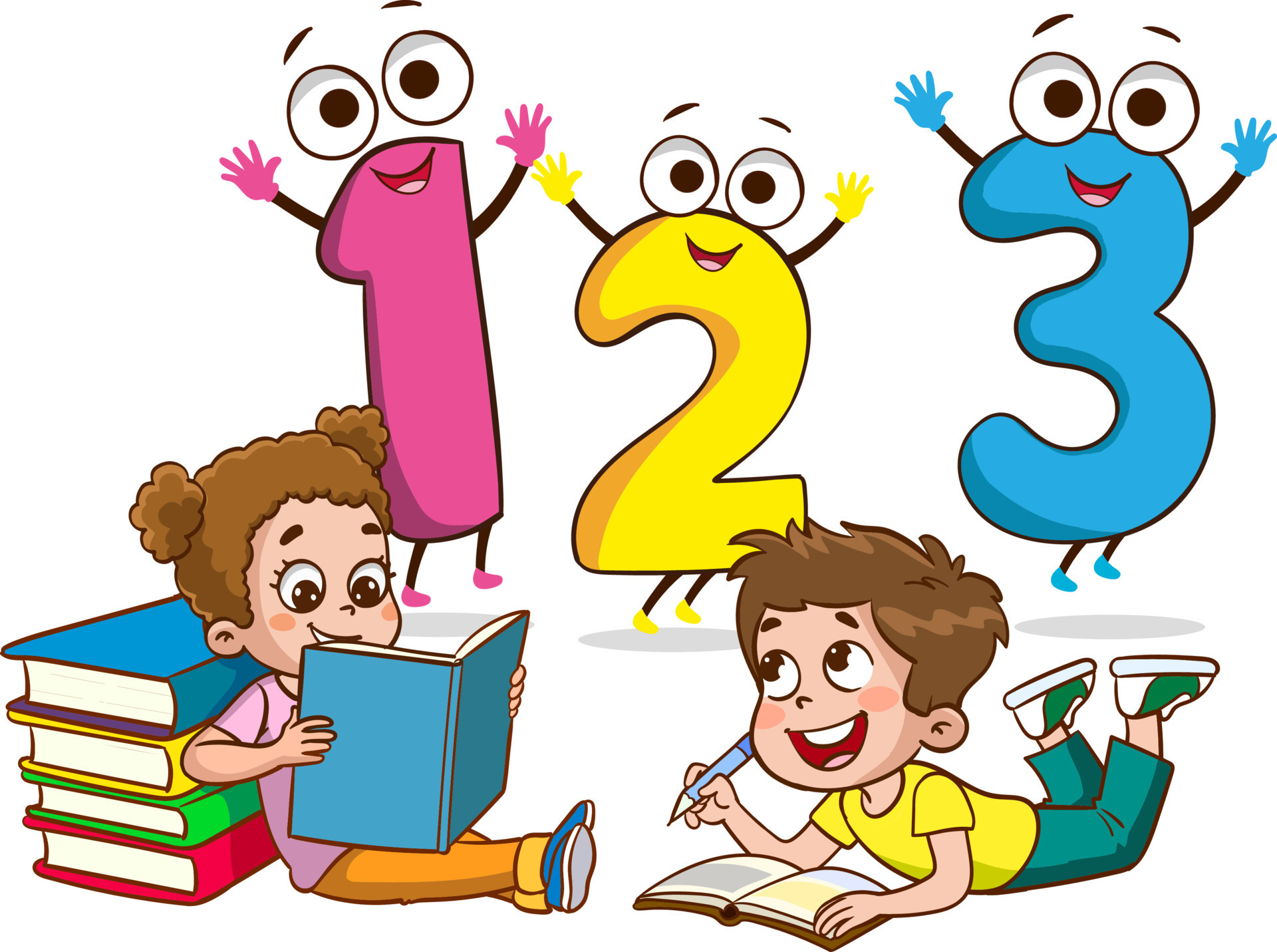 vector illustration of kids learning math with colorful numbers.Concept