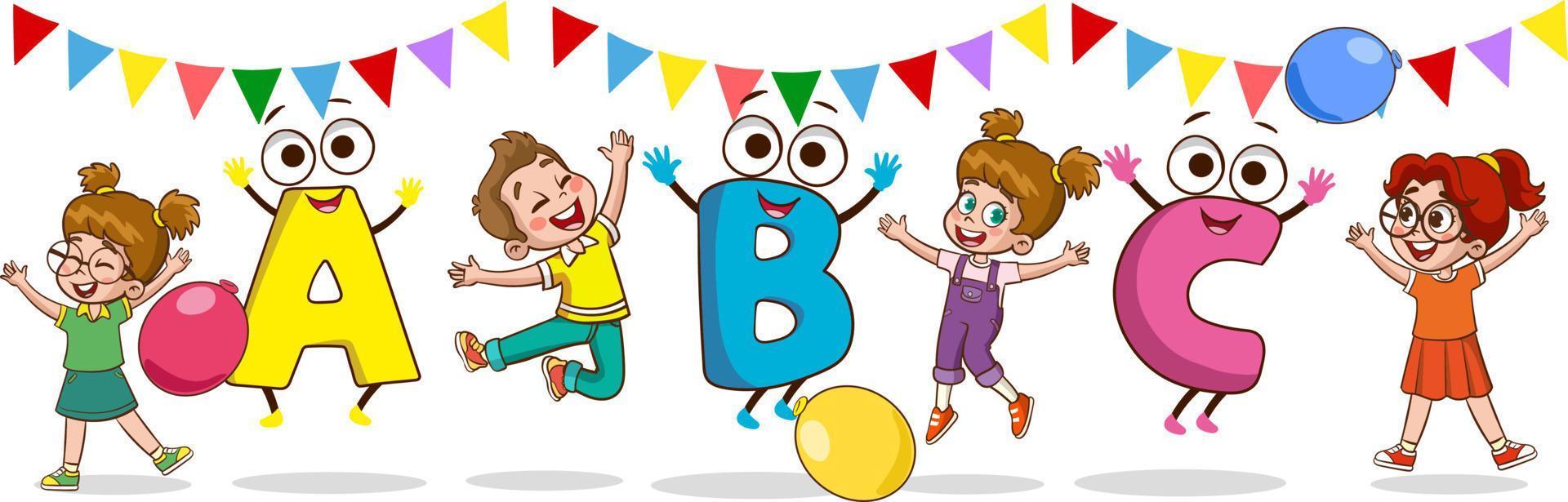 Vector Illustration Of Kids And Alphabet Characters