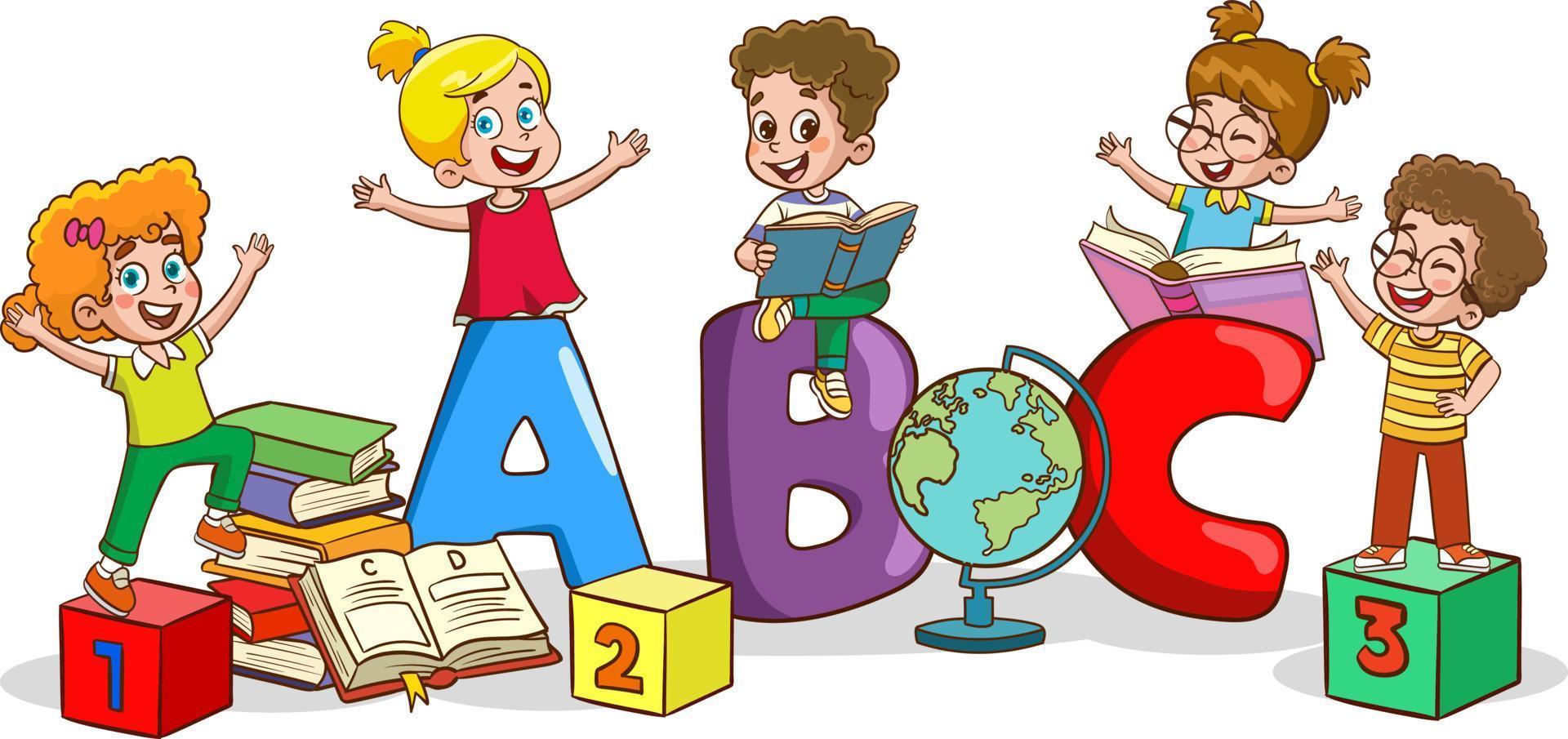 vector ilustración de niños y alfabeto caracteres