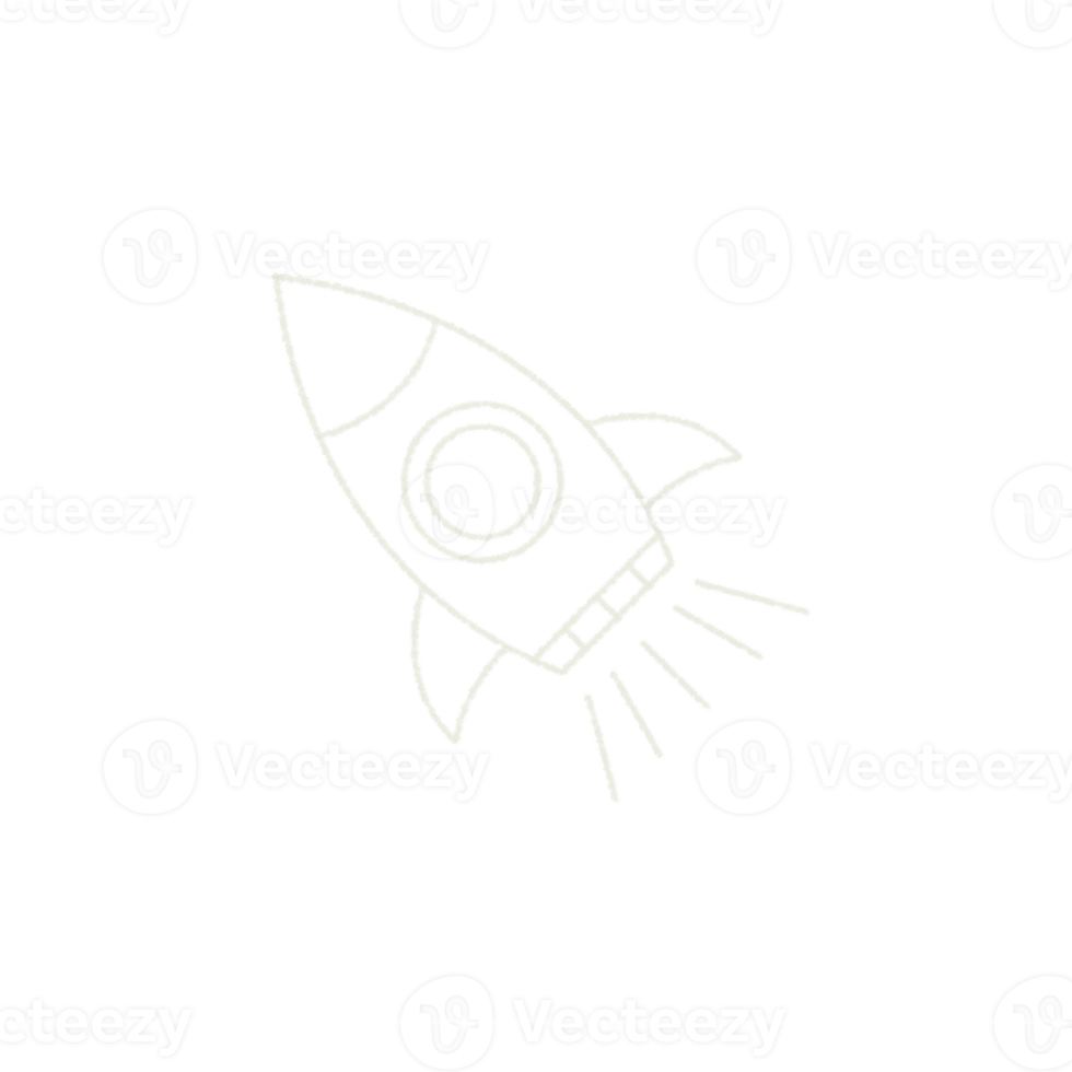 Rocket in White Chalk Drawing Style in Transparent PNG file.