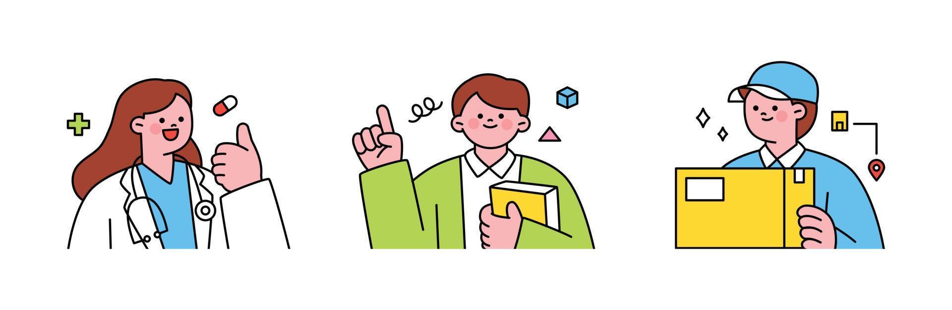 Labor Day. people who are working. A character in a uniform. Doctor, teacher, postman. vector