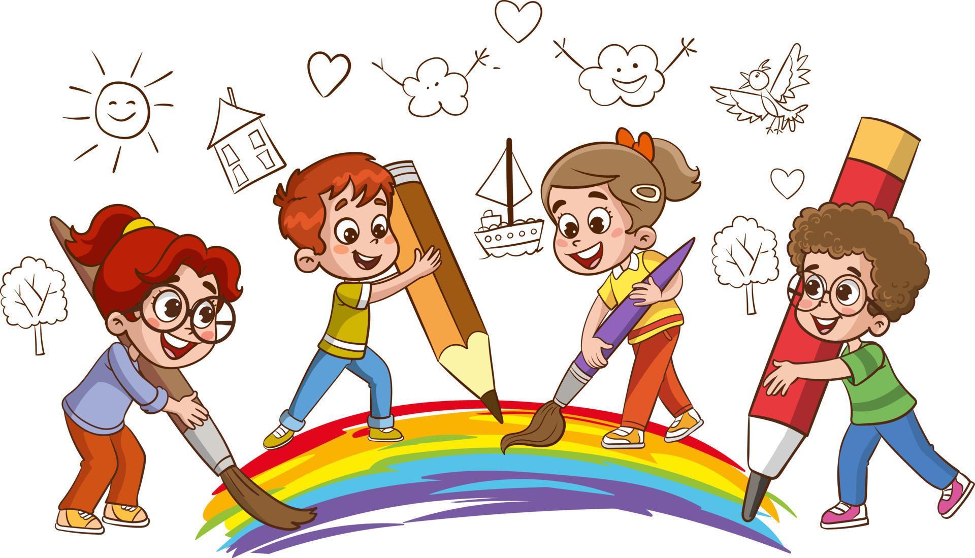 vector illustration of cute kids painting together 22824997 Vector Art ...