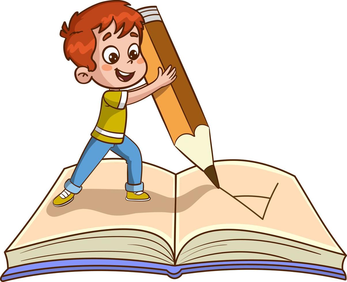 Little Student Playing With Pencil cartoon vector