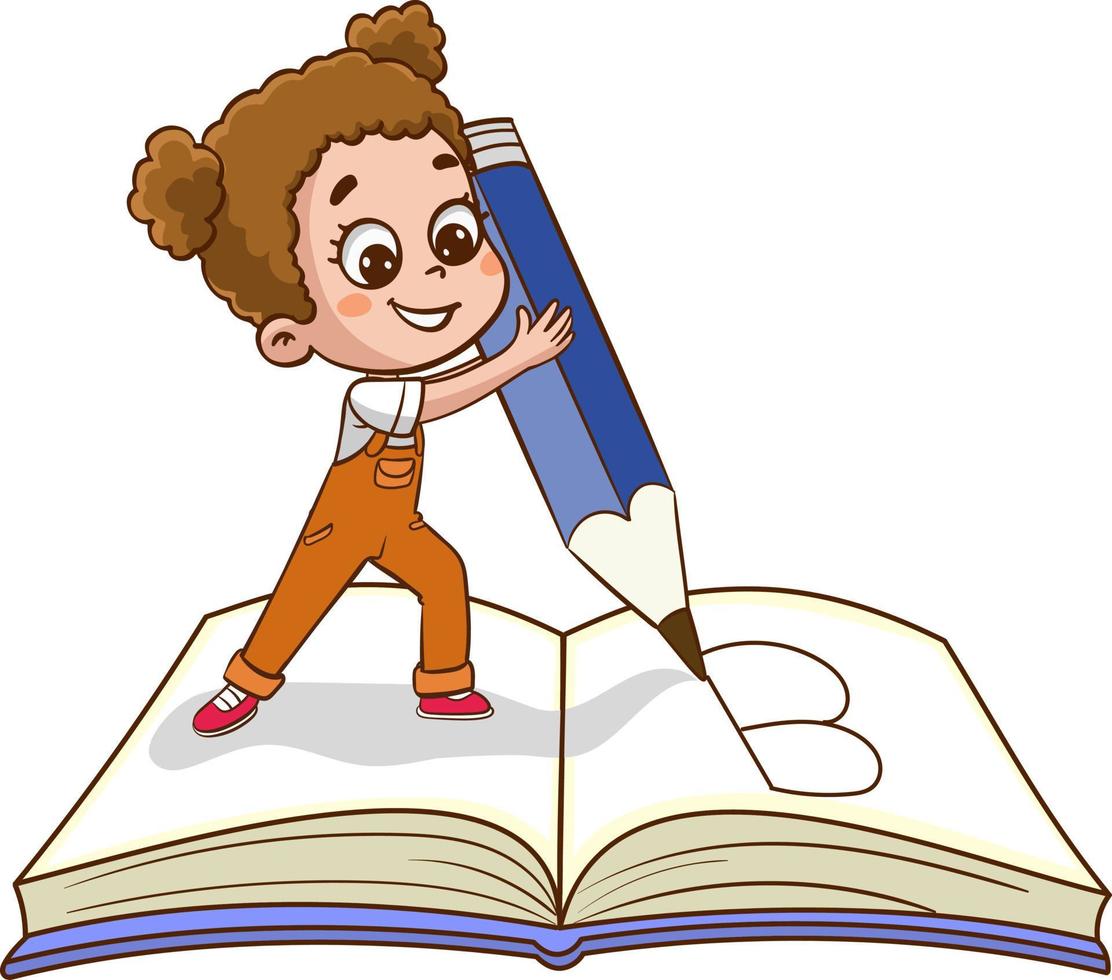 Little Student Playing With Pencil cartoon vector