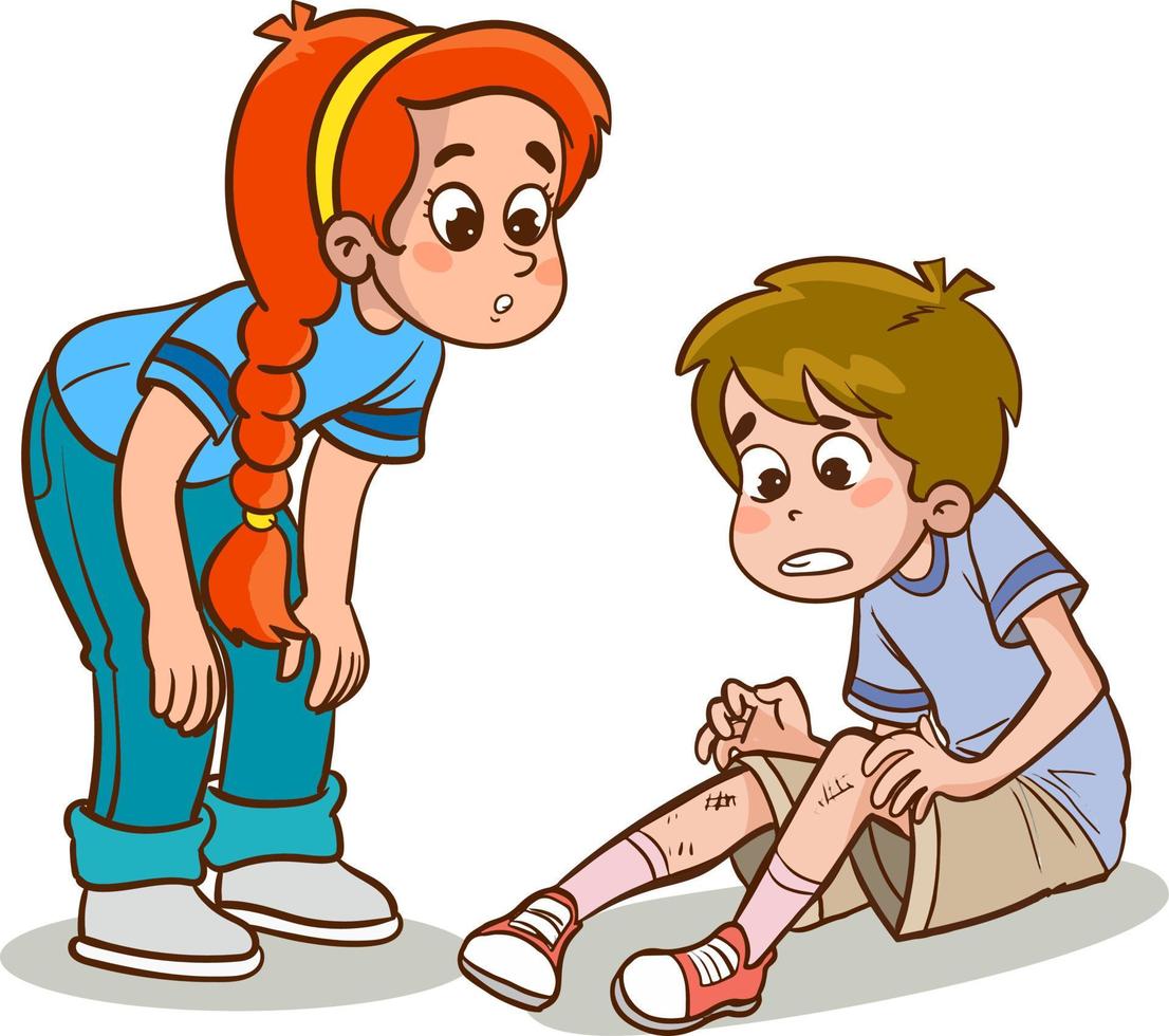 triste rodilla sangrado chico que cae abajo dibujos animados vector