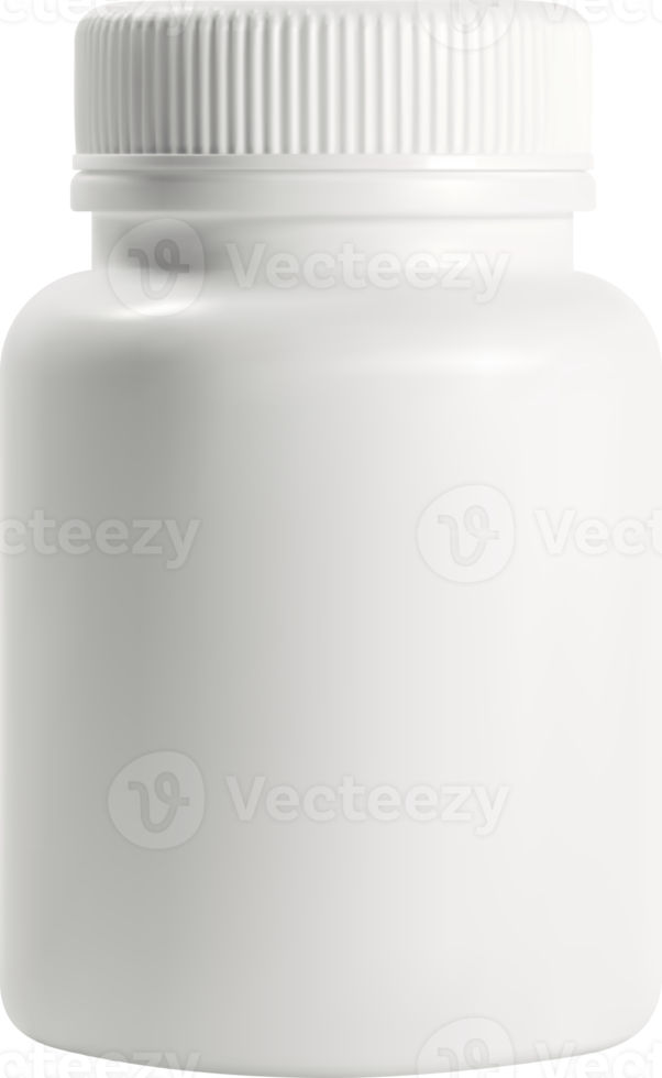 White plastic jar with lid, medical jar for pills, capsules and