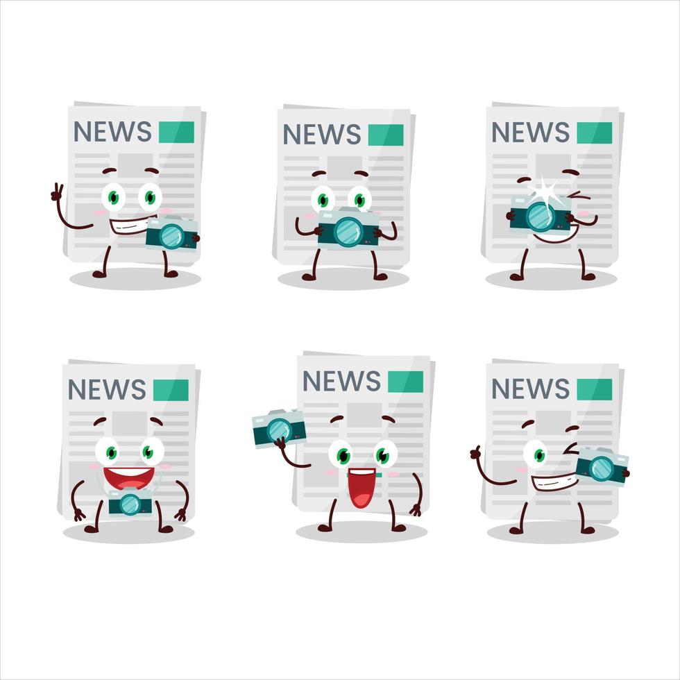 Photographer profession emoticon with newspaper cartoon character vector