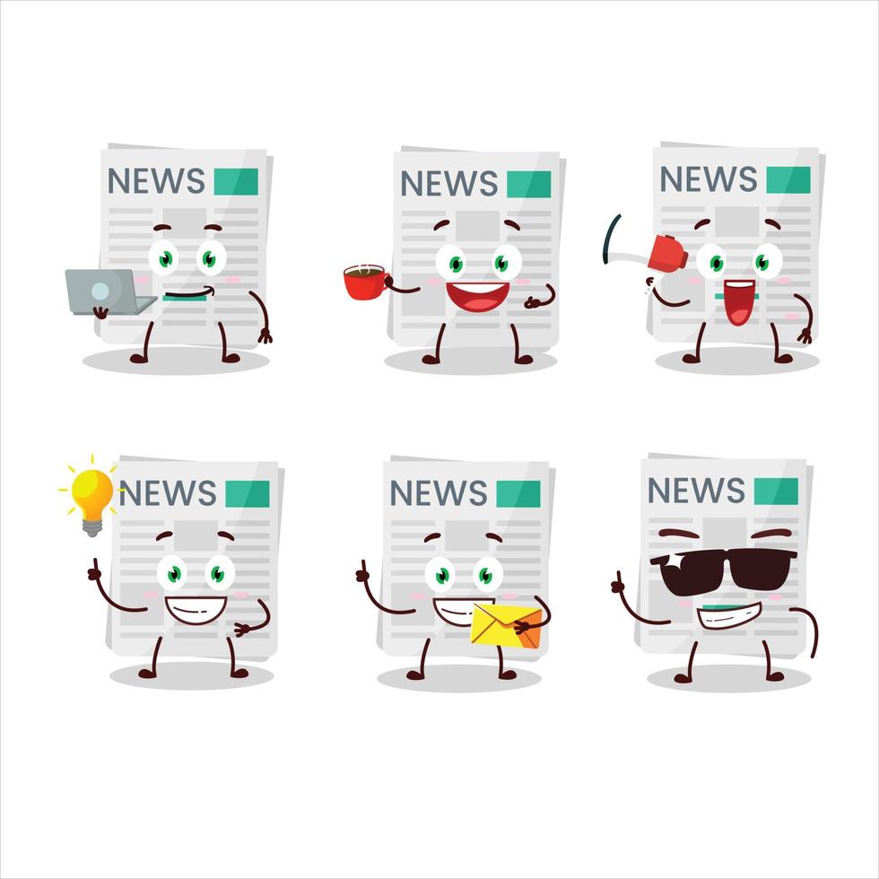 Newspaper cartoon character with various types of business emoticons vector