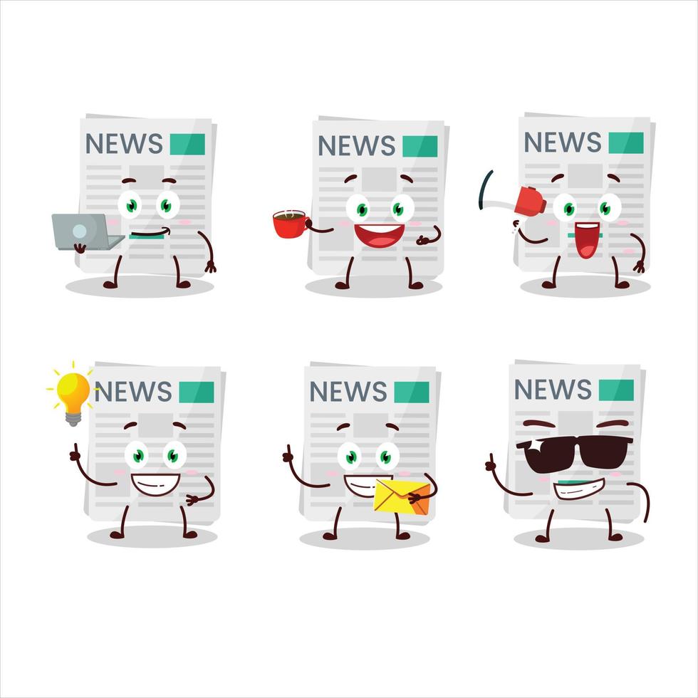 Newspaper cartoon character with various types of business emoticons vector