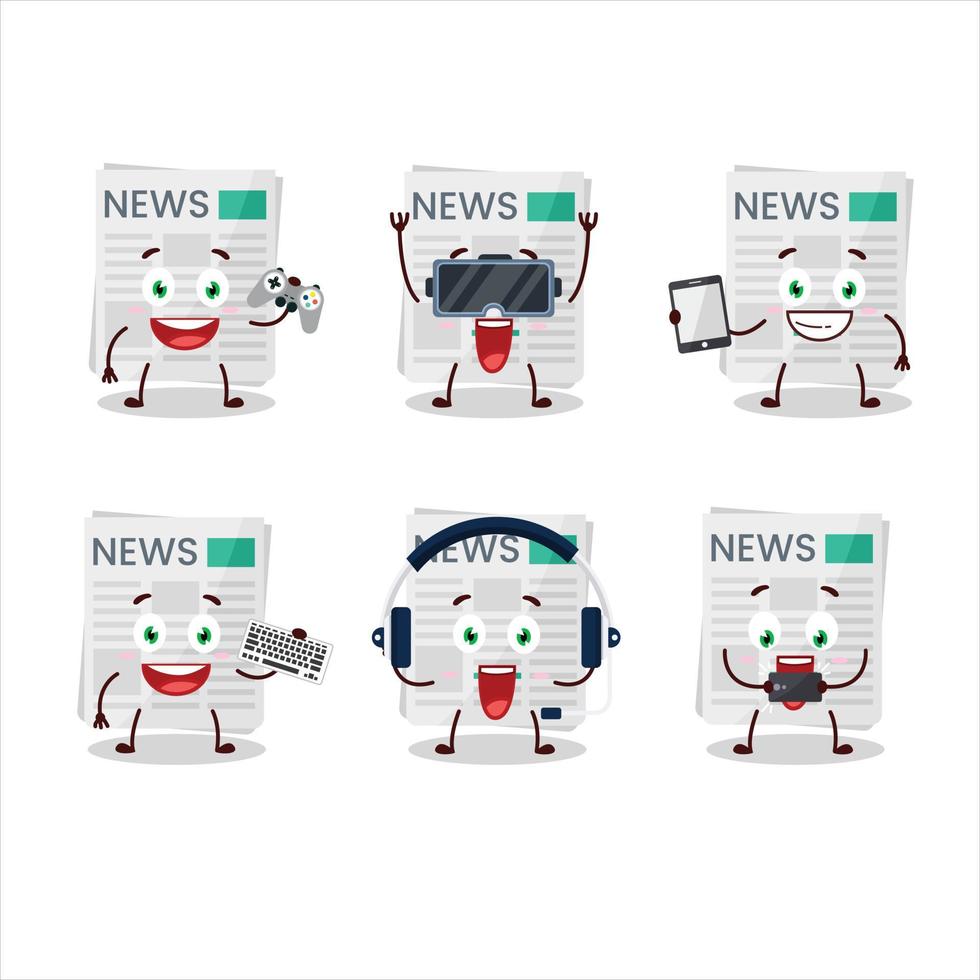 Newspaper cartoon character are playing games with various cute emoticons vector