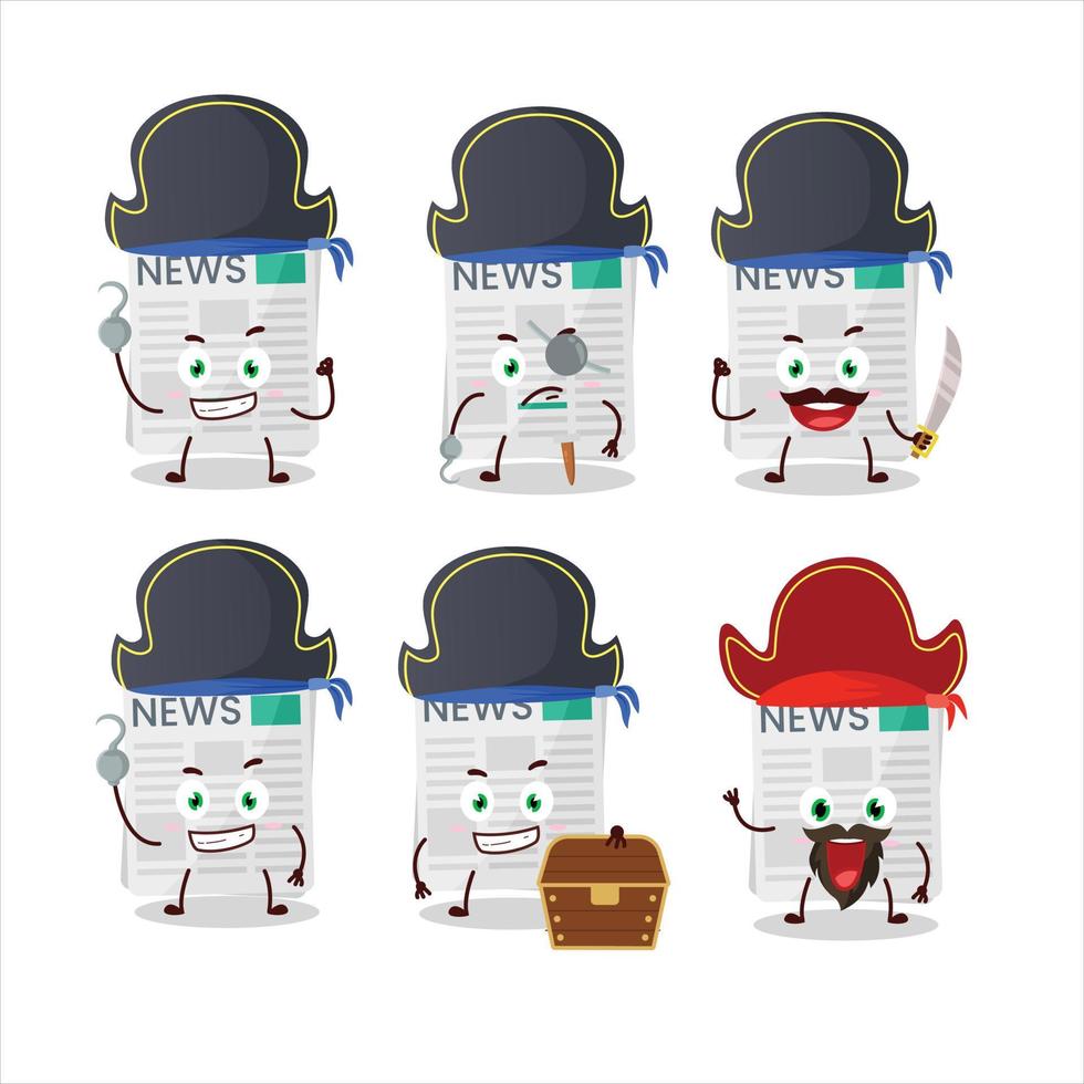 Cartoon character of newspaper with various pirates emoticons vector