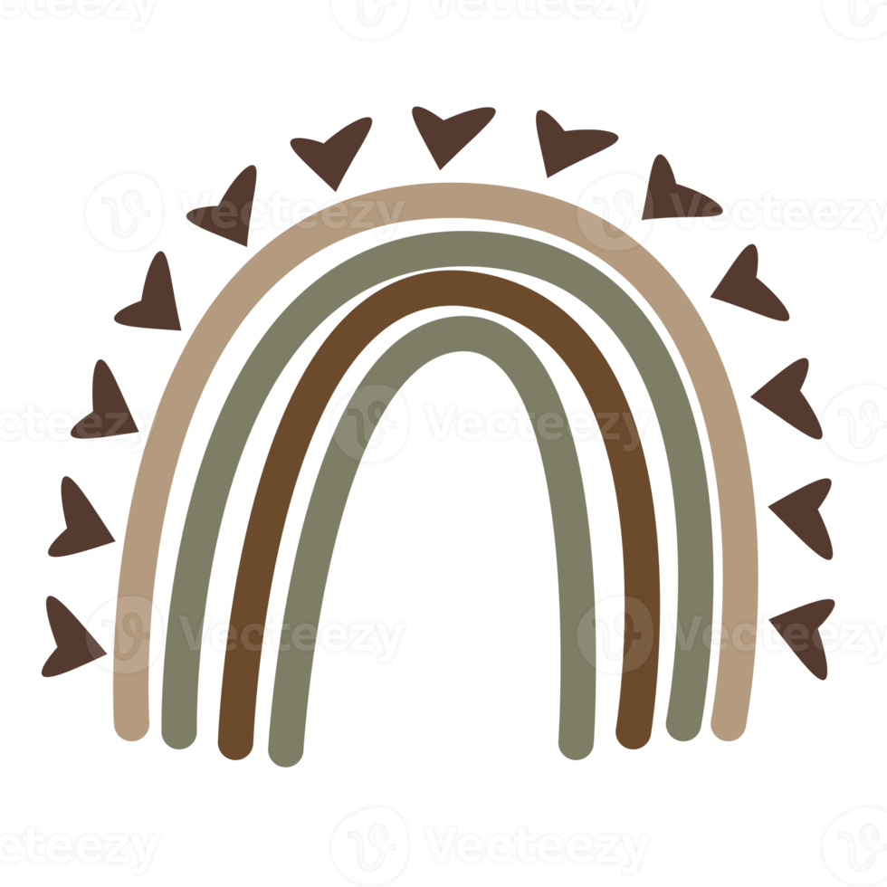 Hand drawn boho rainbows in pastel colors illustration png
